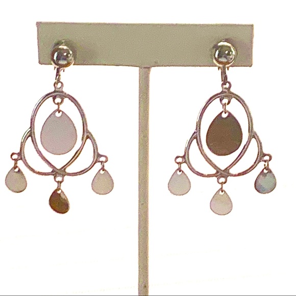 Vintage Clip On Dangle Earrings Silvertone Metal - Picture 5 of 5